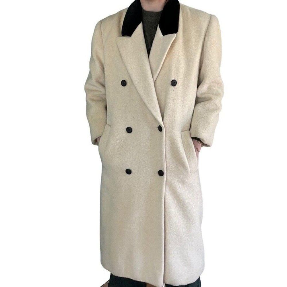Vintage 1980s Christian Dior White Wool Double Breasted Retro Trench Coat Sz M - Picture 7 of 11